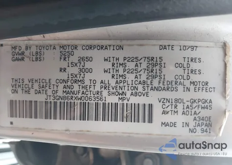 1998 Toyota 4Runner Sr5 V6 из США, поврежденный, VIN JT3GN86RXW0063561